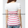 Stripe Fashion été col rond coton gros fille T-shirt